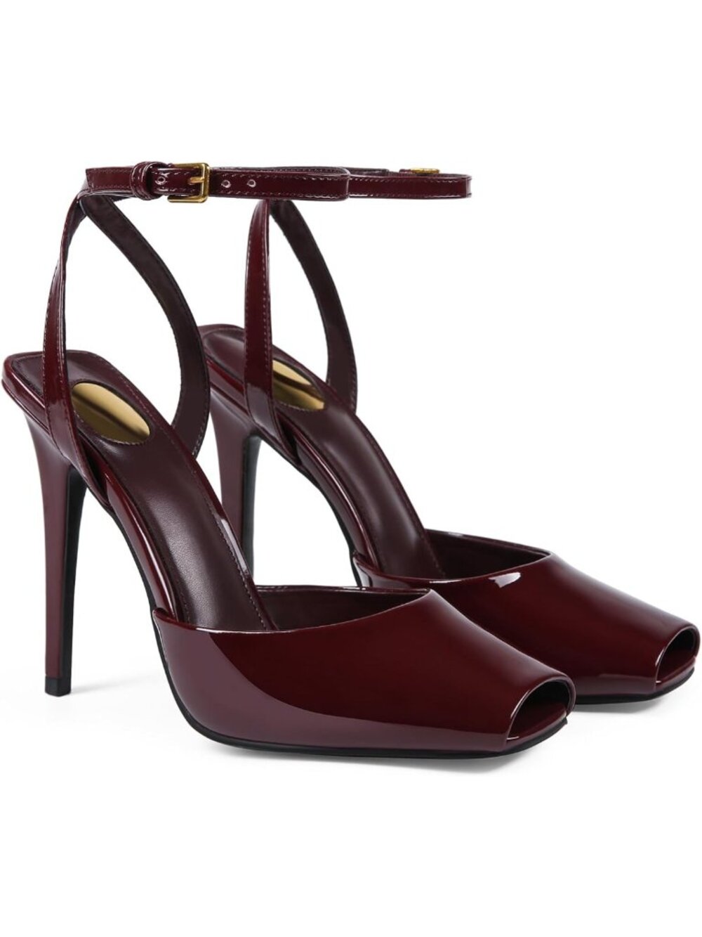 Chic Open Toe Heeled Sandals for Women - Patent Leather Stiletto Ankle Strap